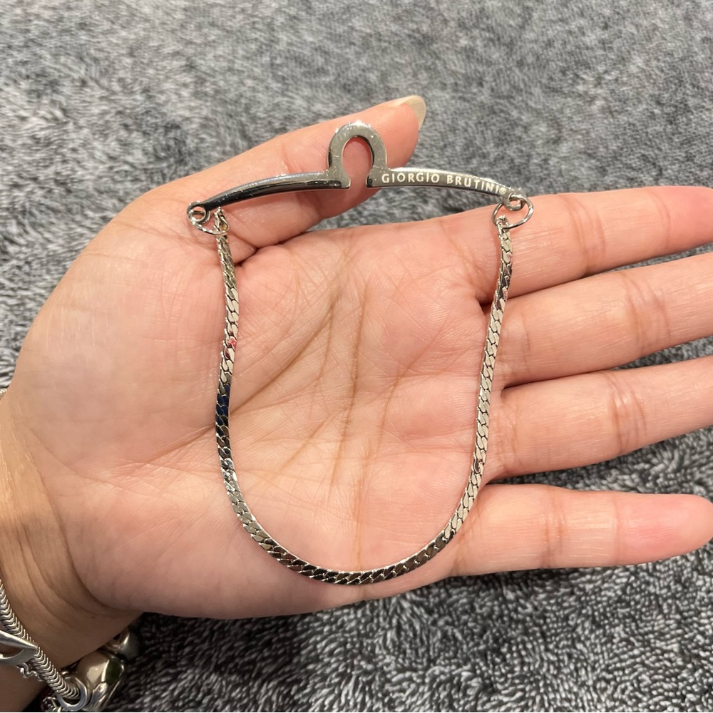 Giorgio Brutini Flat Chain Tie Collar Bar Silver Hook Button 2-1/2" inch Men's